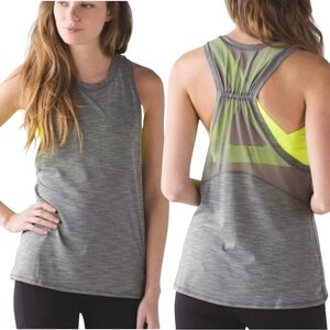 Lululemon Athletica Work the Circuit Tank Heathered Slate / Ray Yellow Women's 8